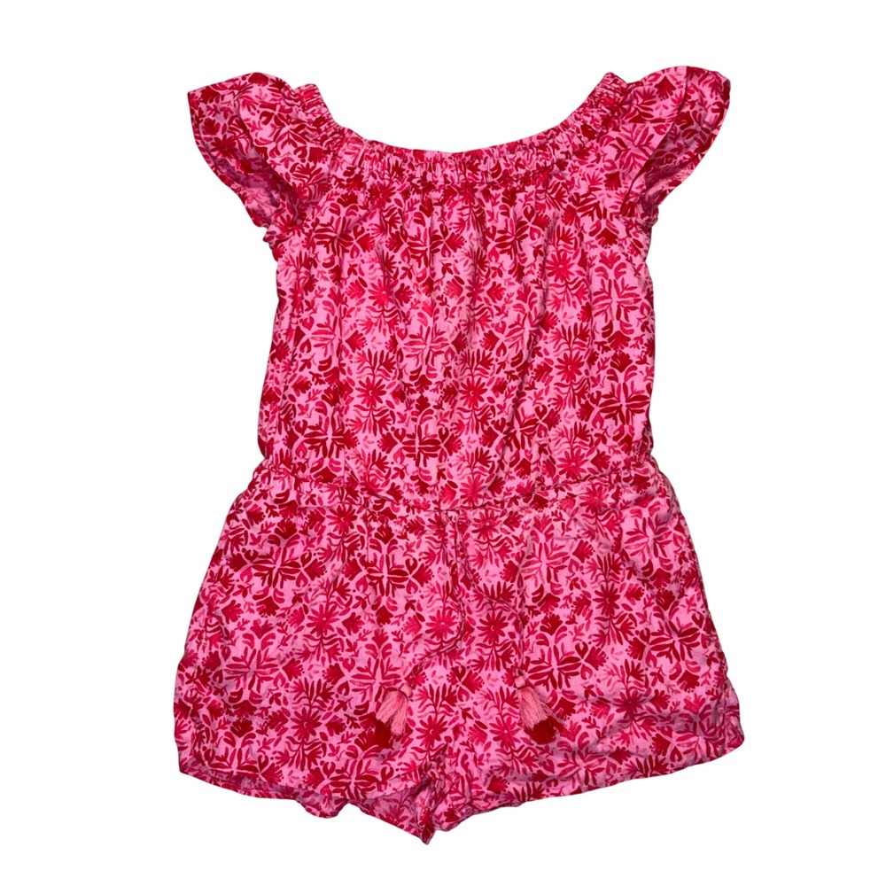 Vineyard Vines Womens Pink Floral Linen Short Romper Tassel Barbie Beach Small